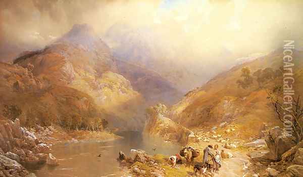 Gate Crag, Borrowdale, Cumberland Oil Painting - Thomas Miles Richardson, Jnr.