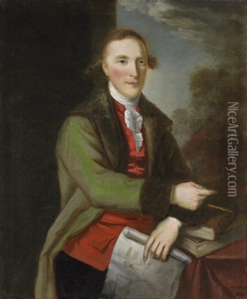 Portrait Of Robert Mack In A Fur-trimmed Green Coat Oil Painting - John Trotter