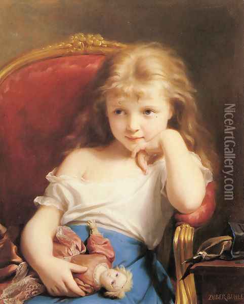 Young Girl Holding a Doll Oil Painting - Fritz Zuber-Buhler