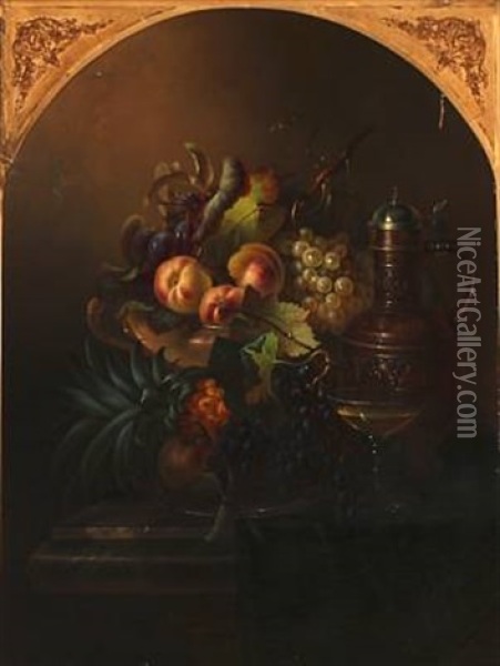 Still Life With Fruit And Wine Oil Painting - Carl Ceasar Adelbert Cramer