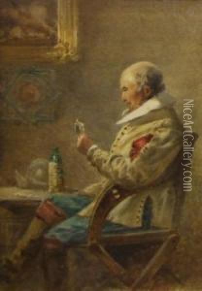 Interior Scene With Cavalier Playing Cards Oil Painting - James Whaite