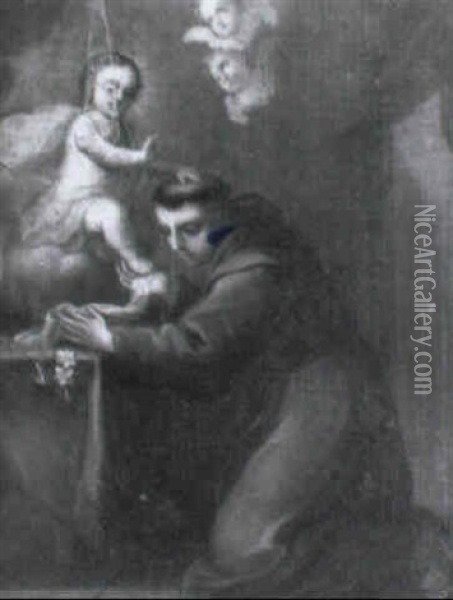 Santo Franciscano Con El Nino Oil Painting - Miguel Cabrera