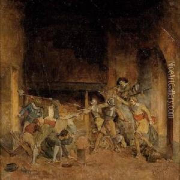 Kampferische Auseinandersetzung In Einemrittersaal Oil Painting - Georg Balthasar Probst