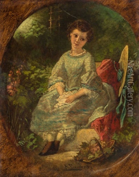 Junges Madchen Im Sonntagskleidchen In Einer Laube Inmitten Von Blumen Oil Painting - Anselm Friedrich Feuerbach