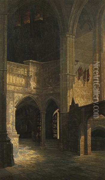 Church Interior Oil Painting - Edwin Deakin