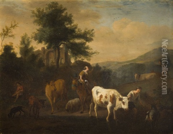 Landscape With Animals Oil Painting - Adriaen Van De Velde