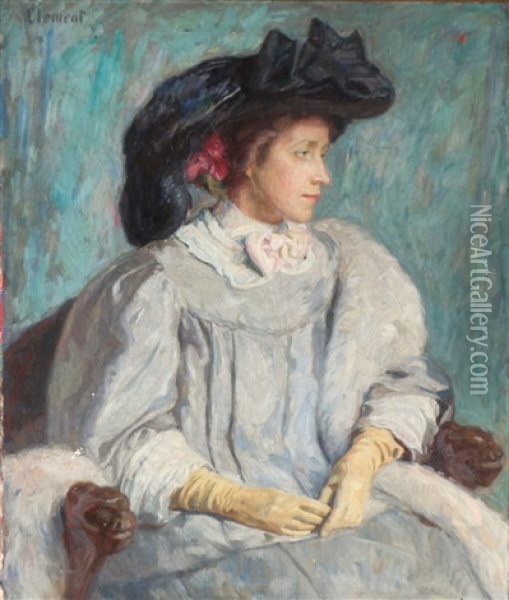 A Portrait Of The Artist's Wife, Martha Caroline (tupsy) Clement Oil Painting - Gad Frederik Clement