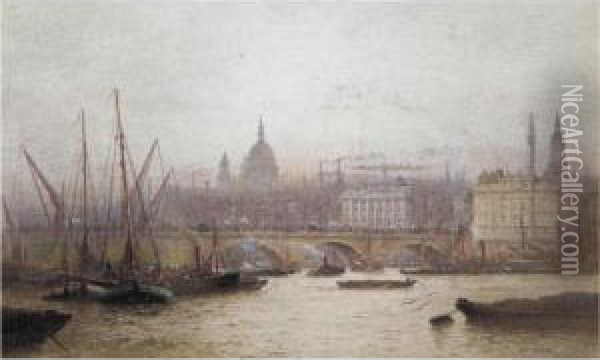 London Bridge With St Paul's Cathedral Beyond Oil Painting - Frederick E.J. Goff