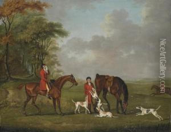 Huntsmen And Hounds By The Edge Of A Wood Oil Painting - J. Francis Sartorius