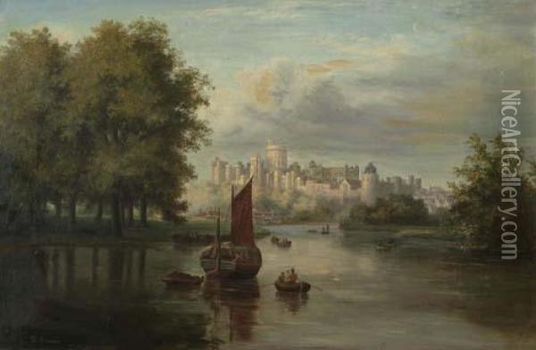 Seenlandschaft Mit Schloss. Oil Painting - William Howard Hart