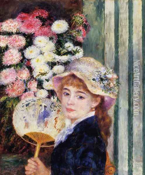 Girl With Fan Oil Painting - Pierre Auguste Renoir