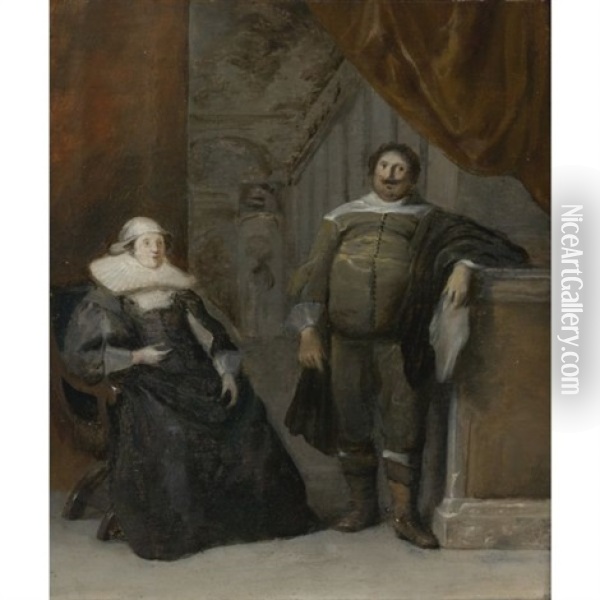 Portrait Of A Man And Woman Oil Painting - Gonzales Coques