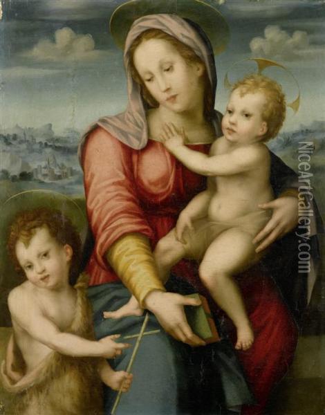 Mary With Christ And John. Oil Painting - Francesco Brini Active Florence