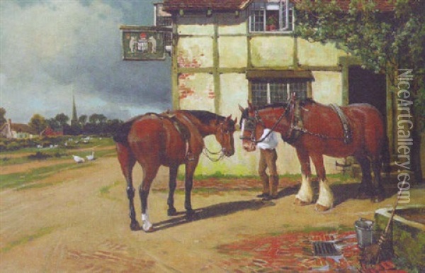 A Rest Outside The Inn Oil Painting - Arthur William Redgate