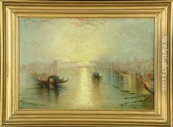 Gondolas In The Venetian Lagoon At Sunset. Oil Painting - Joseph Mallord William Turner