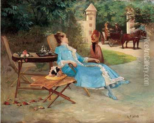 < L'elegante Au Parc >. Oil Painting - Georges Saint-Lanne