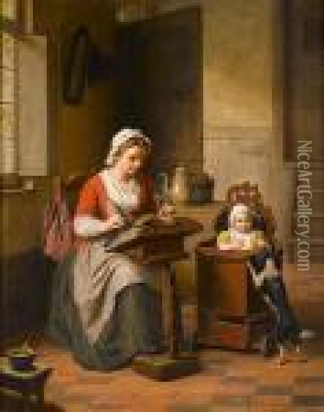 The Lacemaker Oil Painting - Basile De Loose