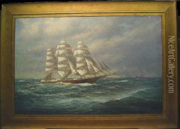Three-masted Sailing Ship Oil Painting - C. Myron Clark