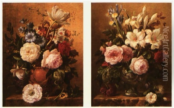 Still Life Of Summer Flowers; A Pair Of Paintings Oil Painting - Georgius Jacobus Johannes van Os