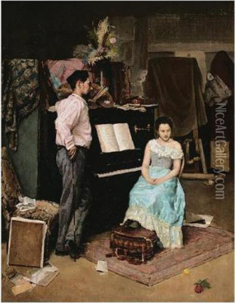 The Artist With His Bride, C.1900 Oil Painting - Lukijan Popoff