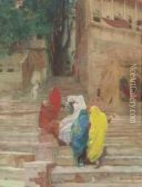 Arab Women On Steps Oil Painting - Paul Albert Besnard