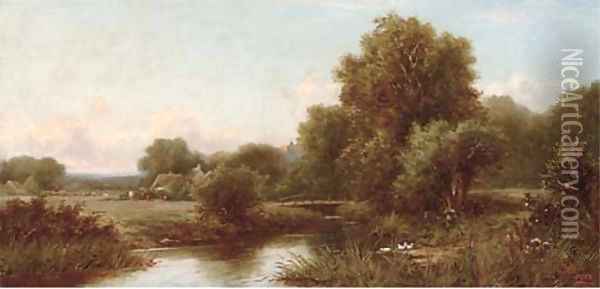 A tranquil stretch of the river Oil Painting - Henry Maidment