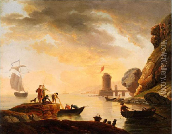 Heimkehr Der Fischer In Einer Bucht Imabendrot Oil Painting - Claude-joseph Vernet