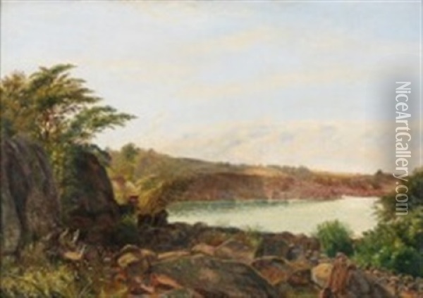 Lake View From Hammersoen On Bornholm Oil Painting - Vilhelm Peter Karl Kyhn