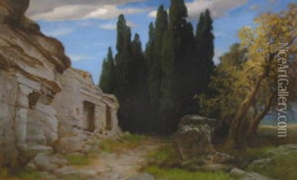Antike Ruinenlandschaft Oil Painting - Traugott Hermann Ruedisuehli