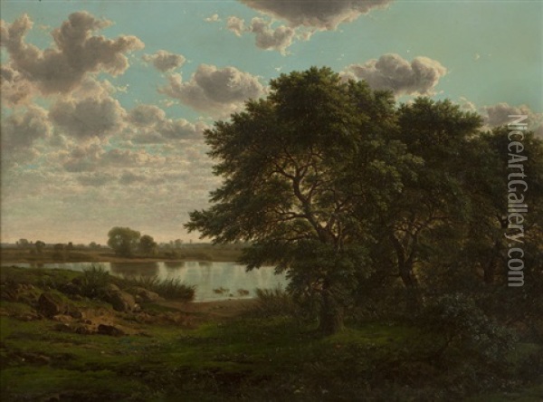 Pond In A New Jersey Landscape Oil Painting - William Mason Brown
