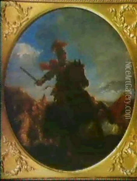 Ein Feldherr Zu Pferd In Einem Reitergefecht Oil Painting - Jacques Courtois