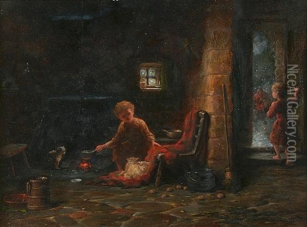 Highland Orphans Oil Painting - Frederick Daniel Hardy