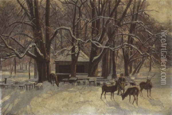Der Hirschgarten Im Winter Oil Painting - Karl Schultheiss