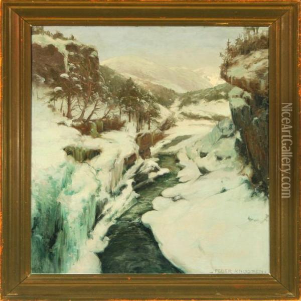 Wintry Mountainscape Oil Painting - Peder Knudsen