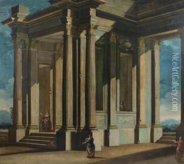 Palais Antique Avec Des Personnages Oil Painting - Vittorio Maria Bigari