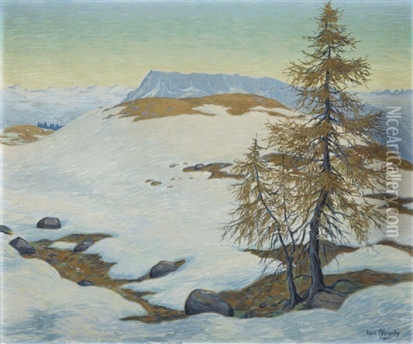 Wintry Mountain Landscape Oil Painting - Karl Pferschy