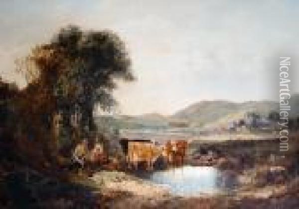 Cattle Watering Oil Painting - Joseph Horlor