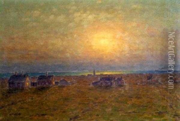 Solnedgang Over Segerstad Kyrkby Oil Painting - Per Ekstroem