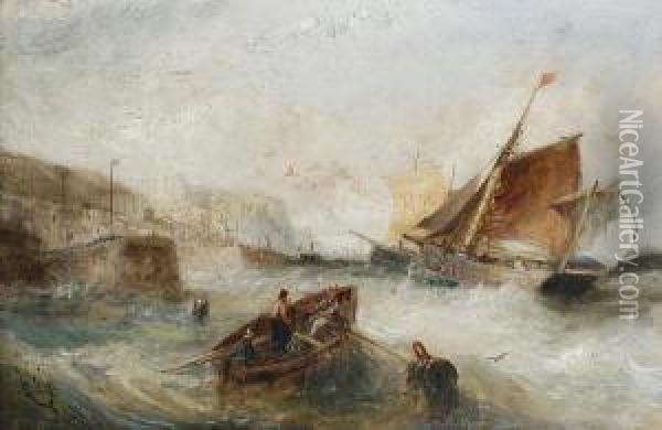 Ships Off The Cornish Coast Oil Painting - William Webb