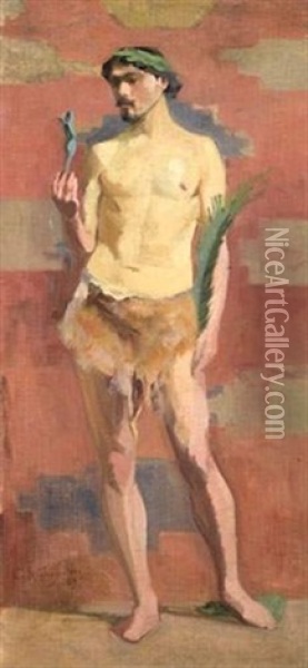 Homme Debout Avec Feuille De Palmier Oil Painting - Georges Antoine Rochegrosse