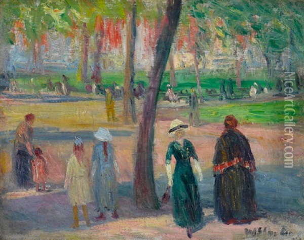 Washington Square - The Green Dress Oil Painting - William Glackens
