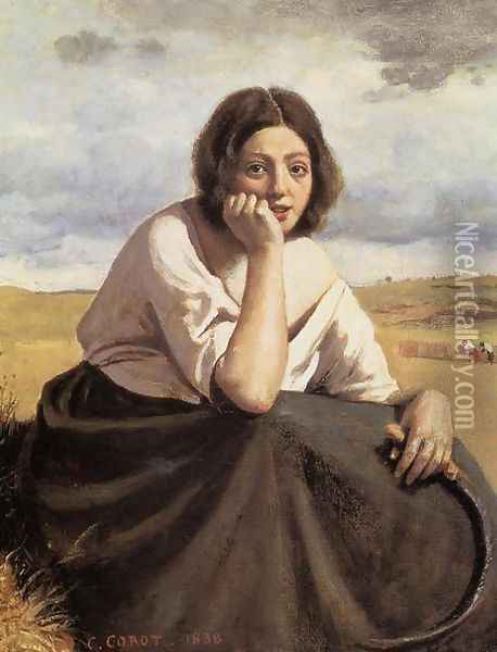 Harvester Holding Her Sickle Oil Painting - Jean-Baptiste-Camille Corot