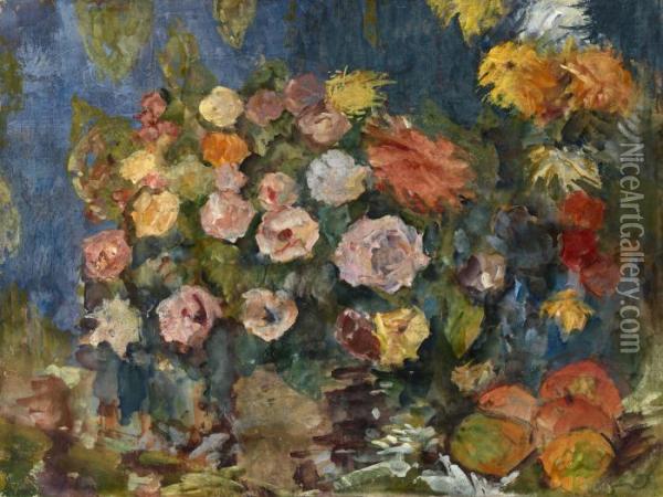 Still Life With Flowers And Fruit Oil Painting - Nikolai Nikolaievich Sapunov