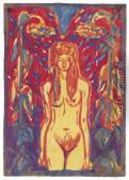 Akt Unter Sonnenblumen Oil Painting - Ernst Ludwig Kirchner