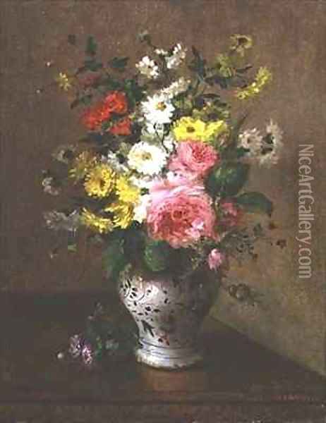 Still life with flowers in a vase Oil Painting - Louise Darru