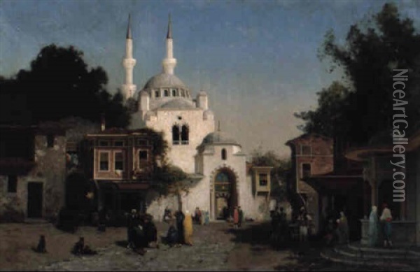 Outside The Mosque Oil Painting - Germain Fabius Brest