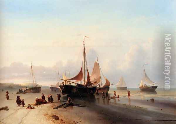 Moored Fishing Fleet On The Beach Of Scheveningen Oil Painting - Mauritz Verveer