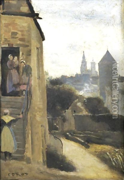 Maison Et Angle D'Une Rue A Semur En Auxois Oil Painting - Jean-Baptiste-Camille Corot