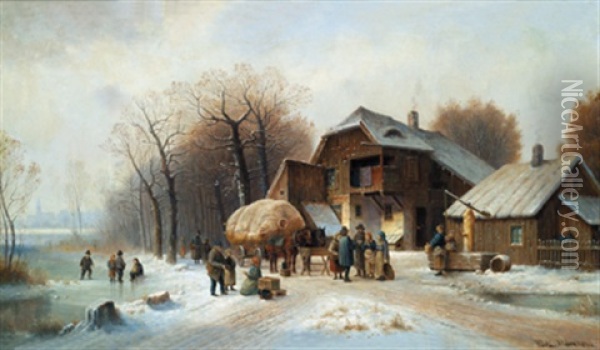 Dorfleben Im Winter Oil Painting - Anton Doll