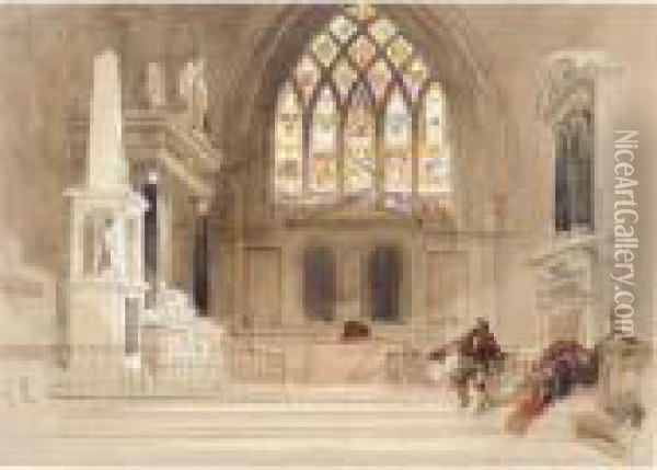 A Folio Of Watercolours Of The Interior Of Stanford On Avon Church, Leicestershire Oil Painting - David Roberts